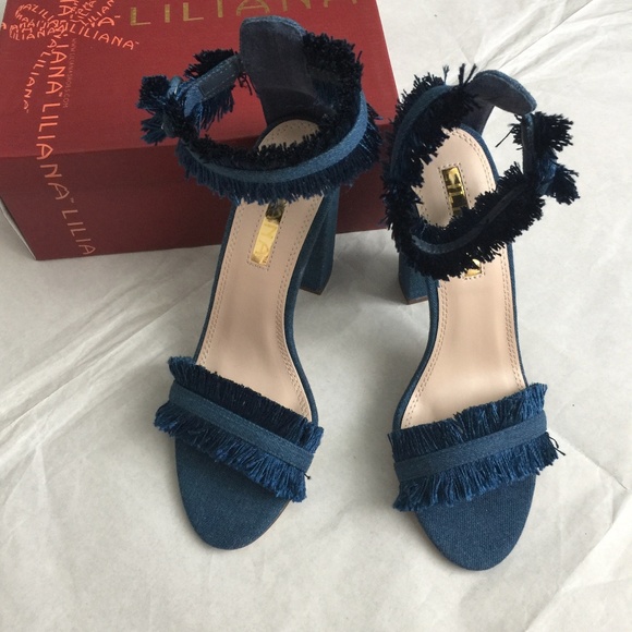 Liliana Denim fridge heeled Sandals - Picture 2 of 6